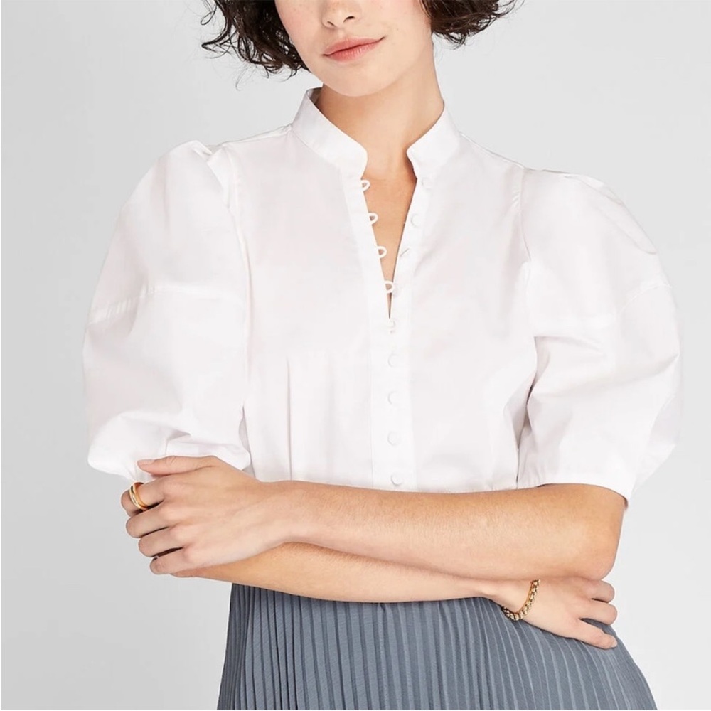 Club Monaco White Balloon Sleeve Blouse